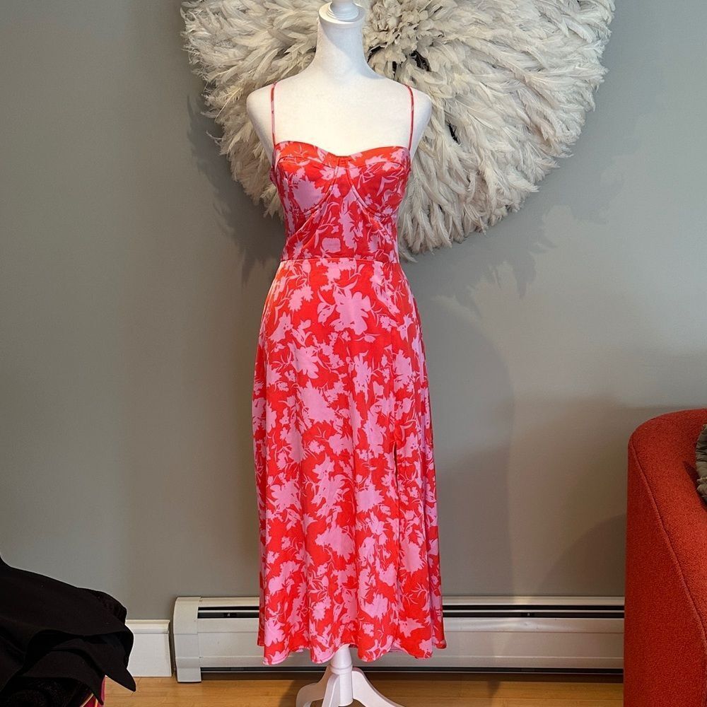 Red and pink Floral Spaghetti Strap Dress